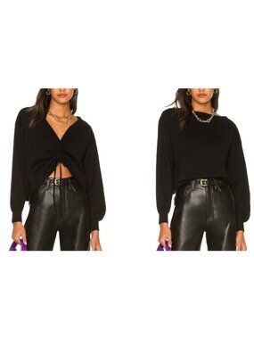 Alice + Olivia Nora Reversible 2 Way Drawcord Pullover Wool Sweater Black XS